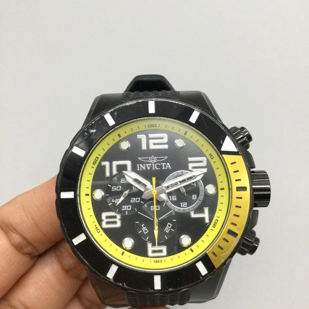 Invicta Pro Diver 18741 Mens Watch 51mm Black Yellow Dial Chronograph Tritnite